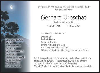 Traueranzeige von Gerhard Urbschat von Neue Presse Coburg