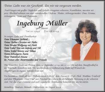 Traueranzeige von Ingeburg Müller von Südthüringer Presse