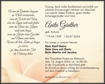 Traueranzeige von Anita Günther von Südthüringer Presse