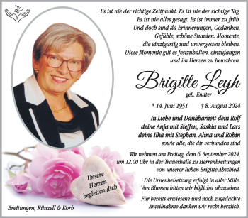 Traueranzeige von Brigitte Leyh von Südthüringer Presse
