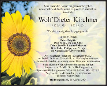 Traueranzeige von Wolf Dieter Kirchner von Südthüringer Presse