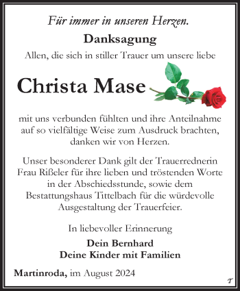 Traueranzeige von Christa Mase von Südthüringer Presse