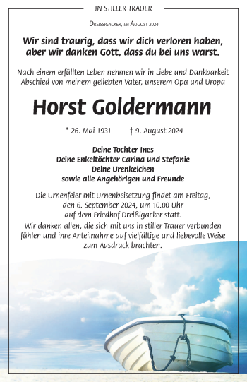 Traueranzeige von Horst Goldermann von Südthüringer Presse