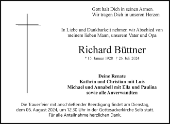Traueranzeige von Richard Büttner von Frankenpost