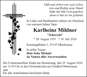 Traueranzeige von Karlheinz Mildner von Frankenpost