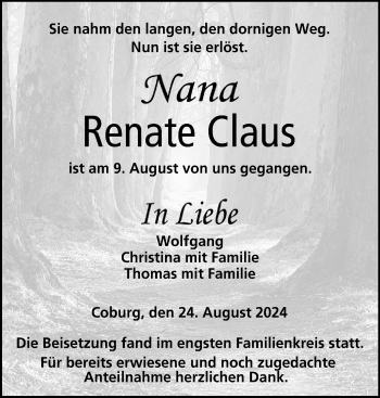 Traueranzeige von Renate Claus von Neue Presse Coburg