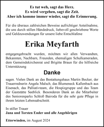 Traueranzeige von Erika Meyfarth von Südthüringer Presse