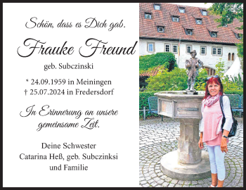Traueranzeige von Frauke Freund von Südthüringer Presse