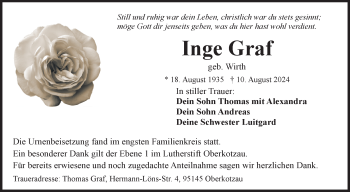 Traueranzeige von Inge Graf von Frankenpost