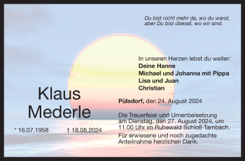 Traueranzeige von Klaus Mederle von Neue Presse Coburg