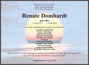 Traueranzeige von Renate Domhardt von Südthüringer Presse