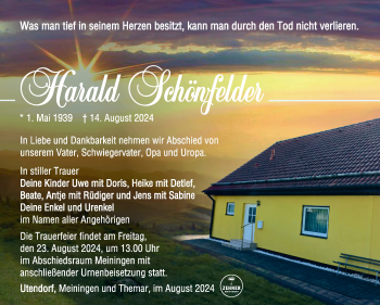 Traueranzeige von Harald Schönfelder von Südthüringer Presse