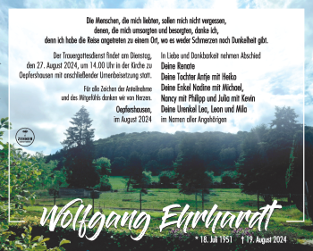 Traueranzeige von Wolfgang Ehrhardt von Südthüringer Presse