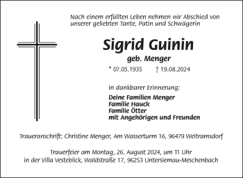 Traueranzeige von Sigrid Guinin von Neue Presse Coburg