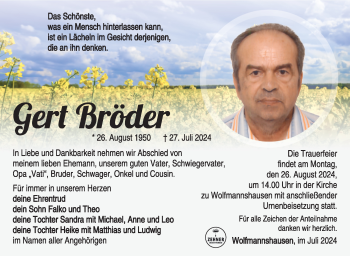 Traueranzeige von Gert Bröder von Südthüringer Presse
