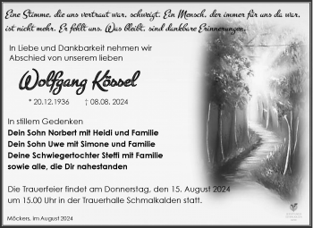 Traueranzeige von Wolfgang Kössel von Südthüringer Presse