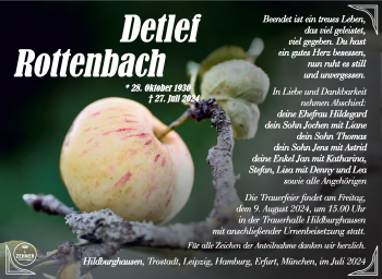 Traueranzeige von Detlef Rottenbach von Südthüringer Presse