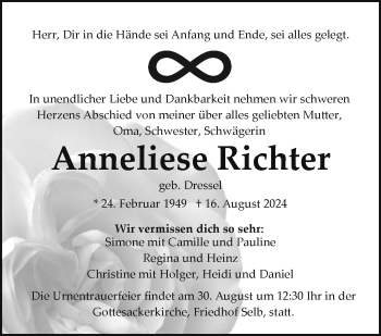 Traueranzeige von Anneliese Richter von Frankenpost