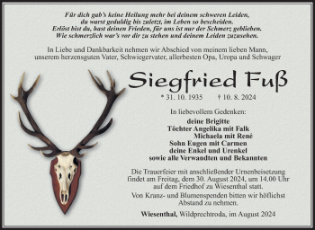 Traueranzeige von Siegfried Fuß von Südthüringer Presse