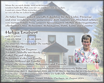 Traueranzeige von Helga Trabert von Südthüringer Presse