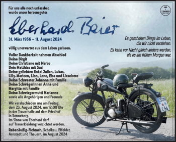 Traueranzeige von Eberhard Baier von Südthüringer Presse