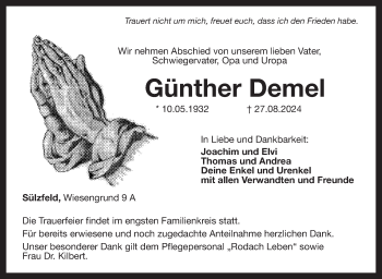 Traueranzeige von Günther Demel von Neue Presse Coburg