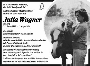 Traueranzeige von Jutta Wagner von Südthüringer Presse