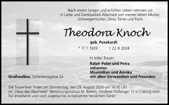 Traueranzeige von Theodora Knoch von Neue Presse Coburg