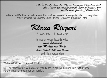 Traueranzeige von Klaus Riegert von Neue Presse Coburg