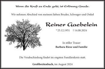 Traueranzeige von Reiner Gaebelein von Südthüringer Presse
