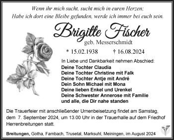 Traueranzeige von Brigitte Fischer von Südthüringer Presse