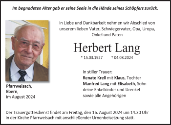 Traueranzeige von Herbert Lang von Neue Presse Coburg