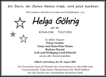 Traueranzeige von Helga Göhrig von Neue Presse Coburg