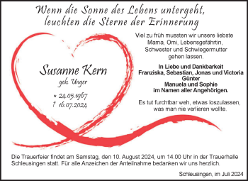Traueranzeige von Susanne Kern von Südthüringer Presse