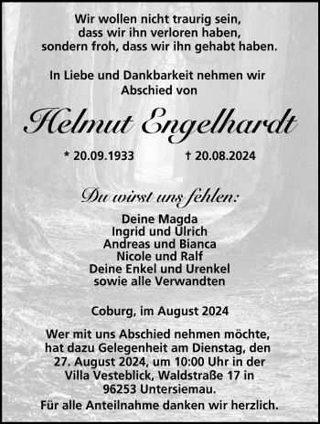 Traueranzeige von Helmut Engelhardt von Neue Presse Coburg