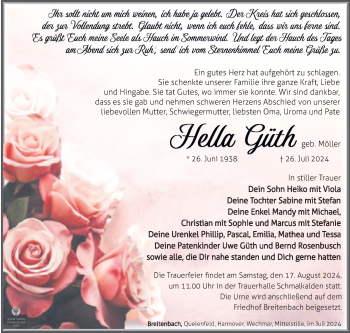 Traueranzeige von Hella Güth von Südthüringer Presse