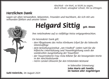 Traueranzeige von Helgard Sittig von Südthüringer Presse
