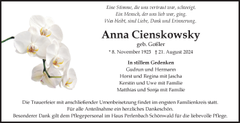 Traueranzeige von Anna Cienskowsky von Frankenpost