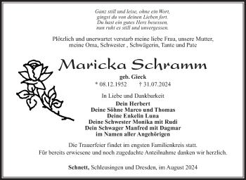 Traueranzeige von Maricka Schramm von Südthüringer Presse