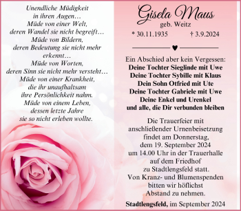 Traueranzeige von Gisela Maus von Südthüringer Presse