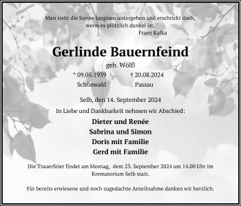 Traueranzeige von Gerlinde Bauernfeind von Frankenpost