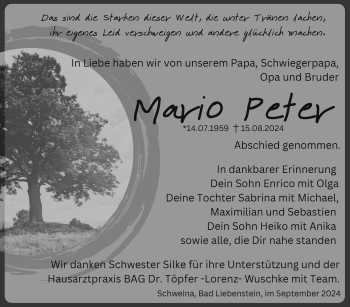 Traueranzeige von Mario Peter von Südthüringer Presse