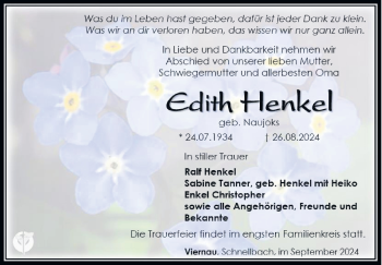 Traueranzeige von Edith Henkel von Südthüringer Presse