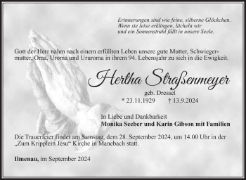 Traueranzeige von Hertha Straßenmeyer von Südthüringer Presse