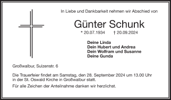 Traueranzeige von Günter Schunk von Neue Presse Coburg