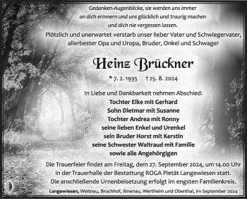 Traueranzeige von Heinz Brückner von Südthüringer Presse