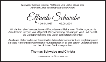 Traueranzeige von Elfriede Schwabe von Neue Presse Coburg