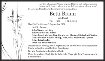 Traueranzeige von Betti Braun von Frankenpost