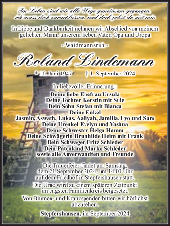 Traueranzeige von Roland Lindemann von Südthüringer Presse