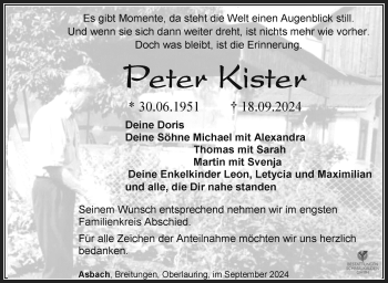 Traueranzeige von Peter Kister von Südthüringer Presse